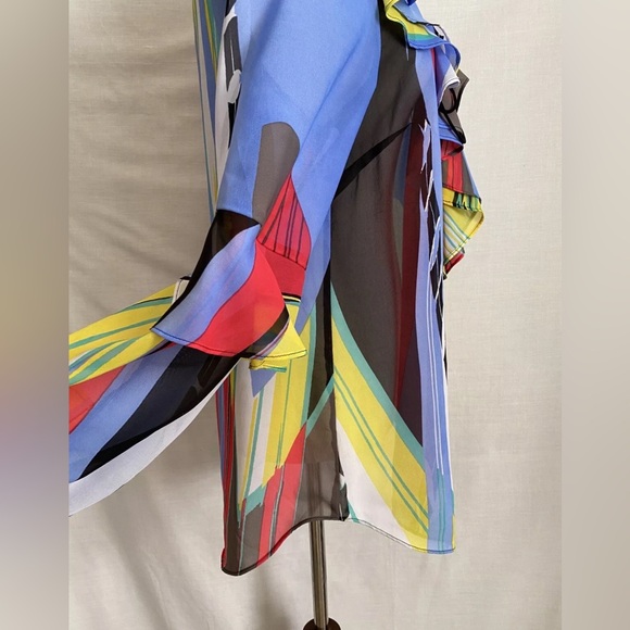 Bisou Bisou Women’s Blouse Size Large Sheer Multicolor Long Sleeve Top - Picture 2 of 7